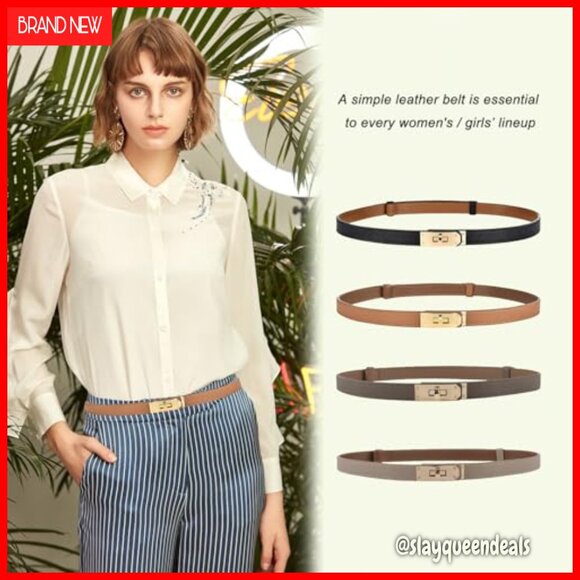 Skinny Leather Belt Adjustable Waistband Alloy Turn Lock Buckle main image 6